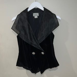 Positively Ellyn Black Velvet & Organza Evening Vest Size Small